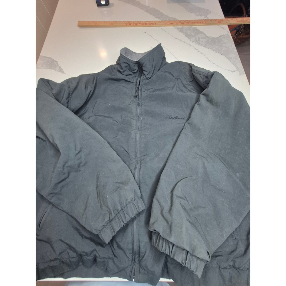 Eddie Bauer Mens‎ L G Black Nylon Zip Up Insulated Jacket Winter Warm Coat